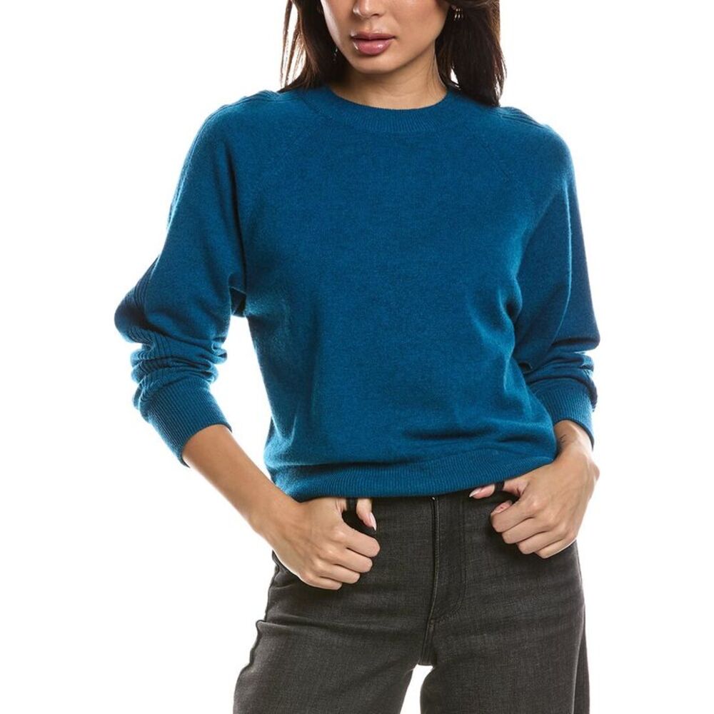 Forte Cashmere Womens Rib Trim 100% Cashmere Sweatshirt, Blue
